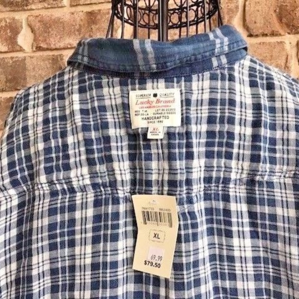 Lucky Brand XL Blue Indigo Western Pearl Snap NWT - Picture 6 of 8